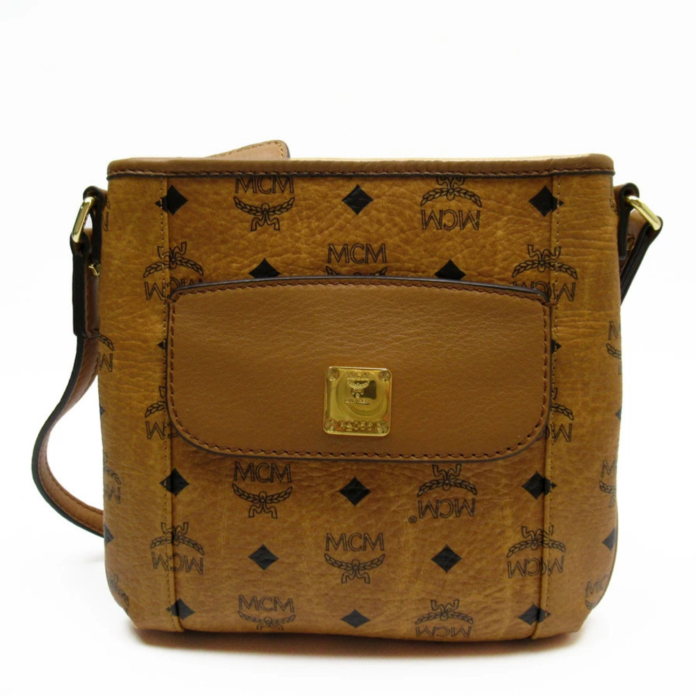 MCM Crossbody Shoulder Bag Camel Brown Tan Gold Leather